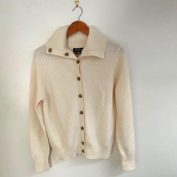 Eddie Bauer Cream Cotton/Wool Blend Cardigan Sweater- Size Large - Picture 1 of 6